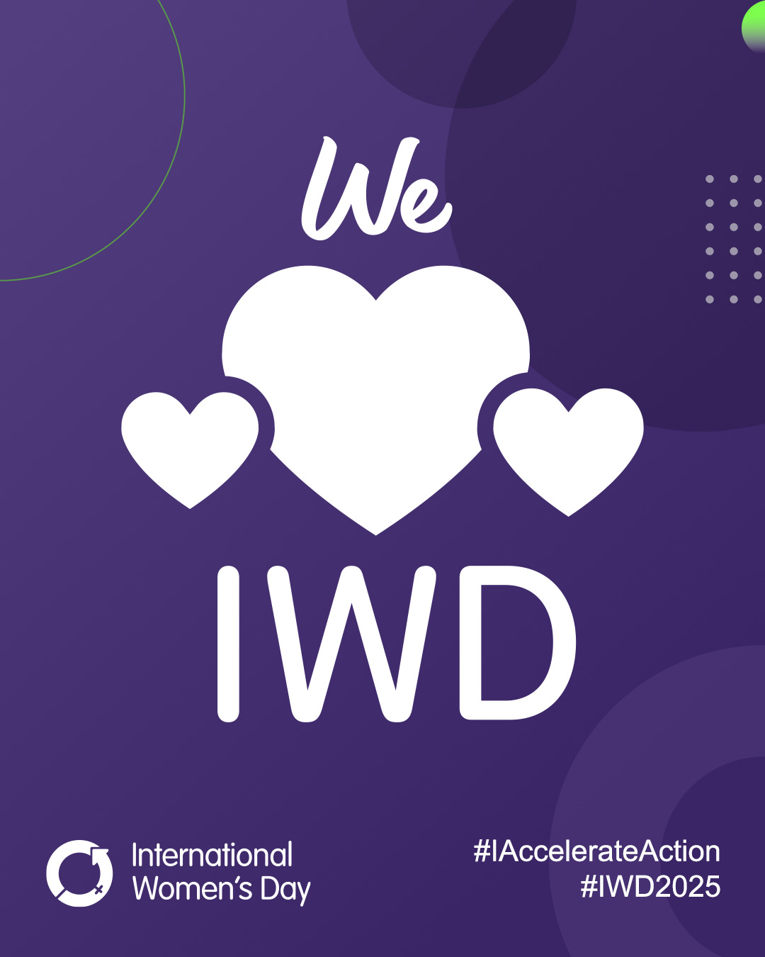 Purple background with the words we love IWD in white